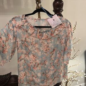 Luisa Beccaria baby blue chiffon blouse with slit sleeves, flattering  design